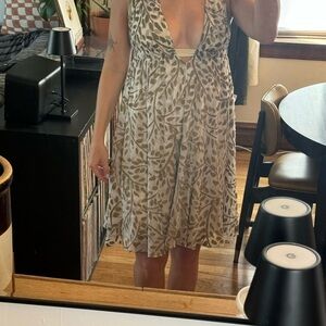 Silk Leaf Print V-Neck Dress